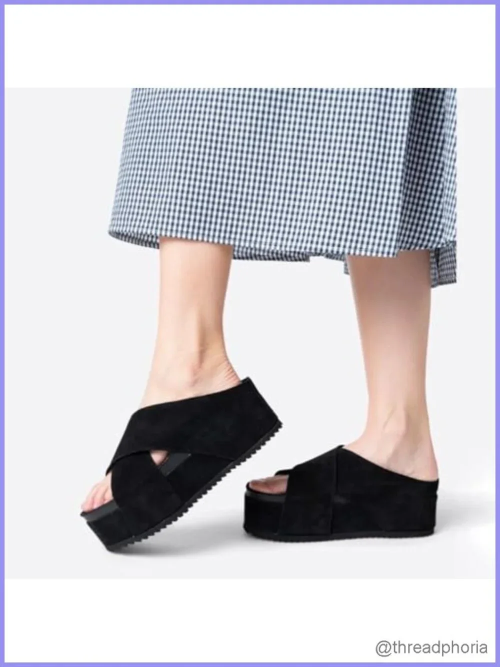 Women's Suede Platform Sandals Cork Footbed Criss Cross Straps Slide Flatforms